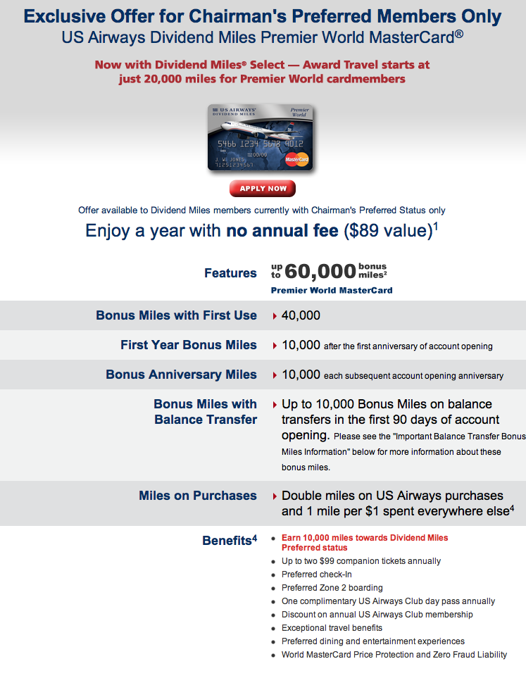 US Airways Chairmans Offer