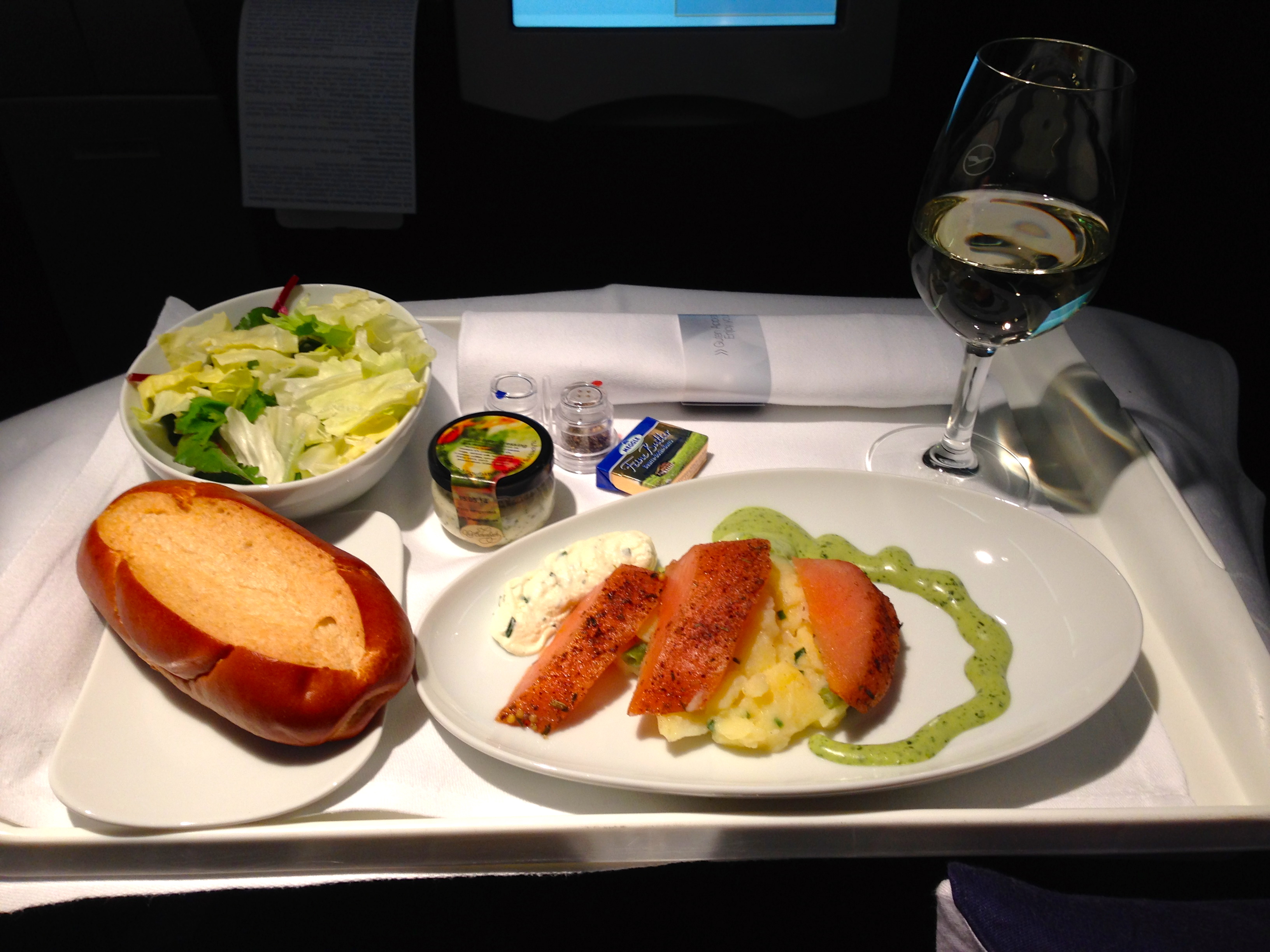 Lufthansa A340-300 Business Class Salad and Appetizer Munich to Chicago